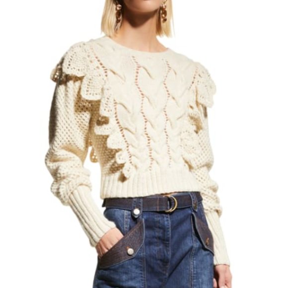 Ulla Johnson Sweaters - Ulla Johnson Romina Pointelle Knit Wool Pullover Sweater